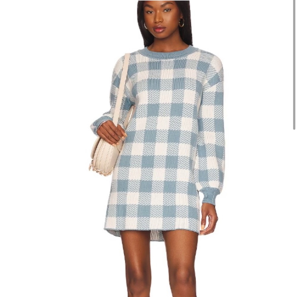 LPA Floyd Sweater Dress in Dusty Blue & Ivory size S